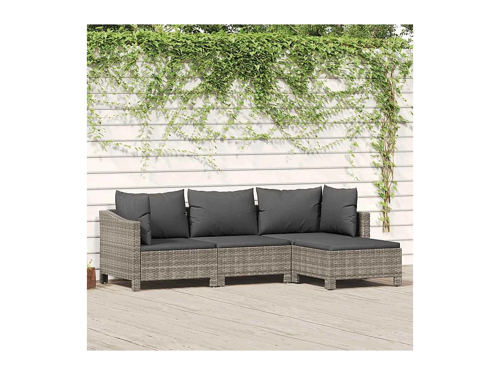 Set Divani da Giardino 4 pz con Cuscini in Polyrattan Grigio