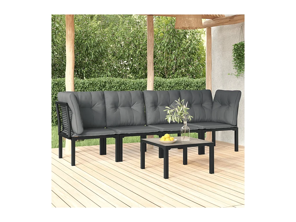 Salon de jardin 5 pcs noir et gris résine tressée