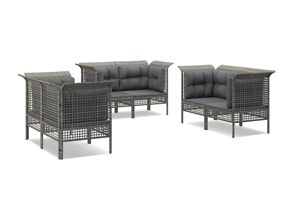 Salon de jardin 6 pcs avec coussins Gris Résine tressée