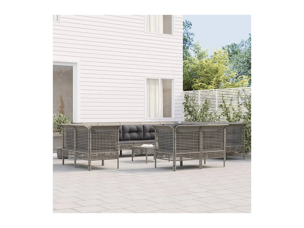 Set Divani da Giardino 13 pz con Cuscini in Polyrattan Grigio