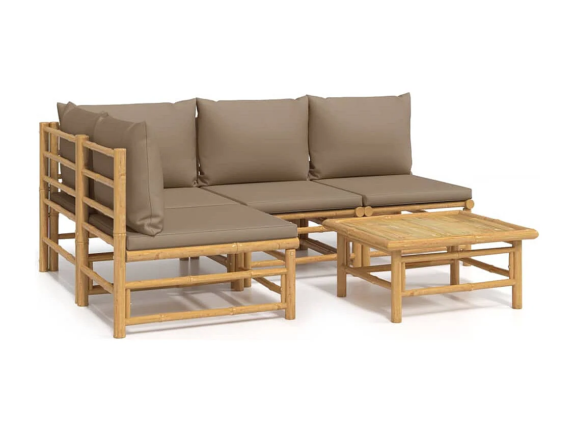 5-tlg. Garten-Lounge-Set mit Kissen Taupe Bambus
