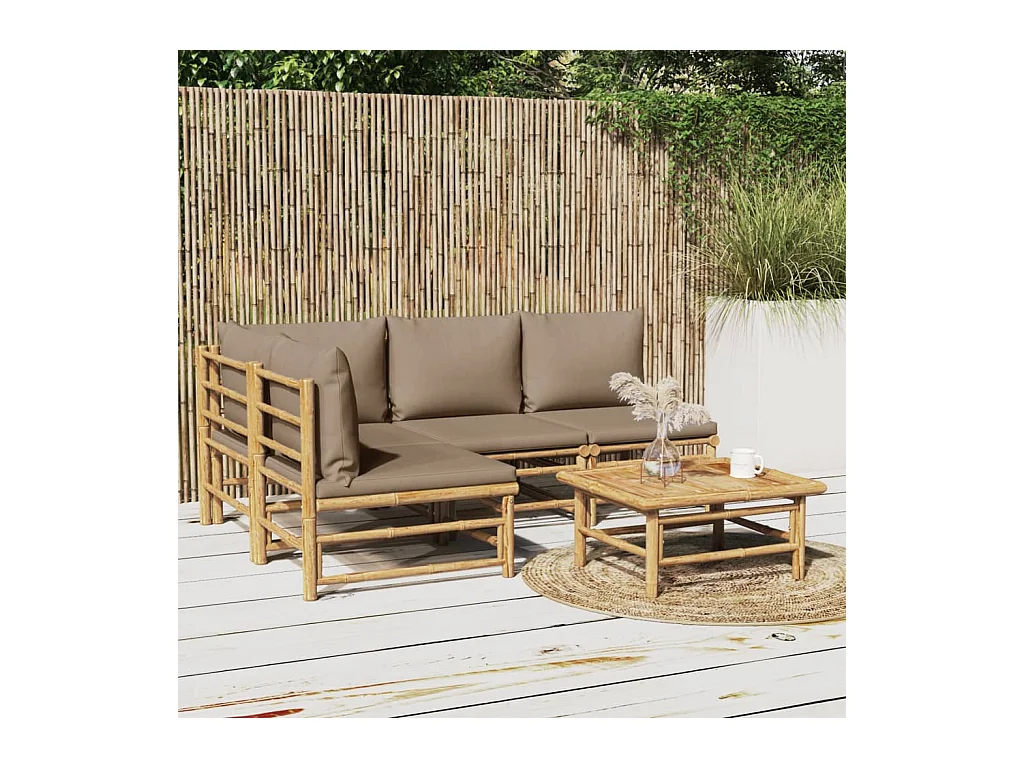 Salon de jardin 5 pcs avec coussins taupe bambou