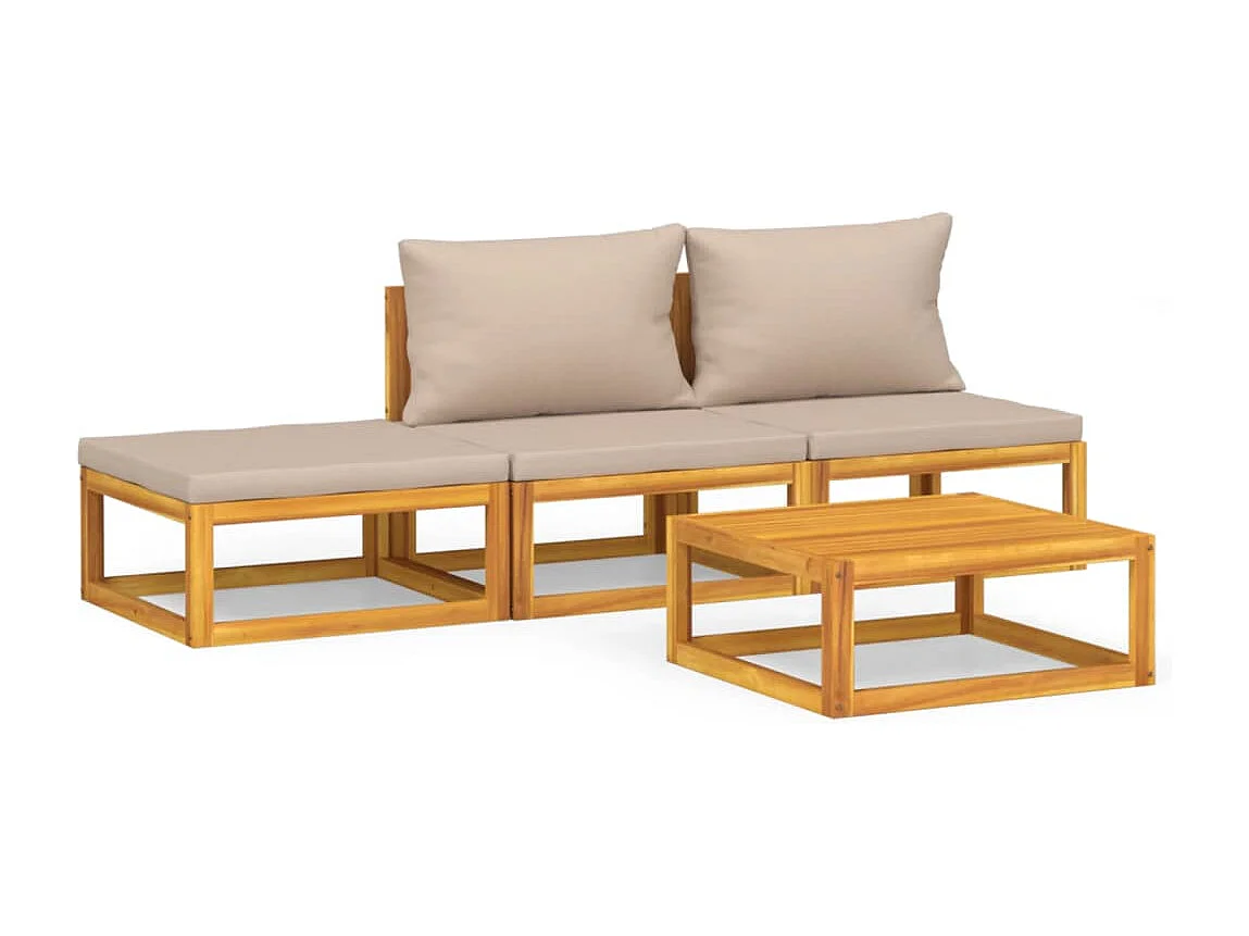 Salon de jardin 4 pcs avec coussins taupe bois massif