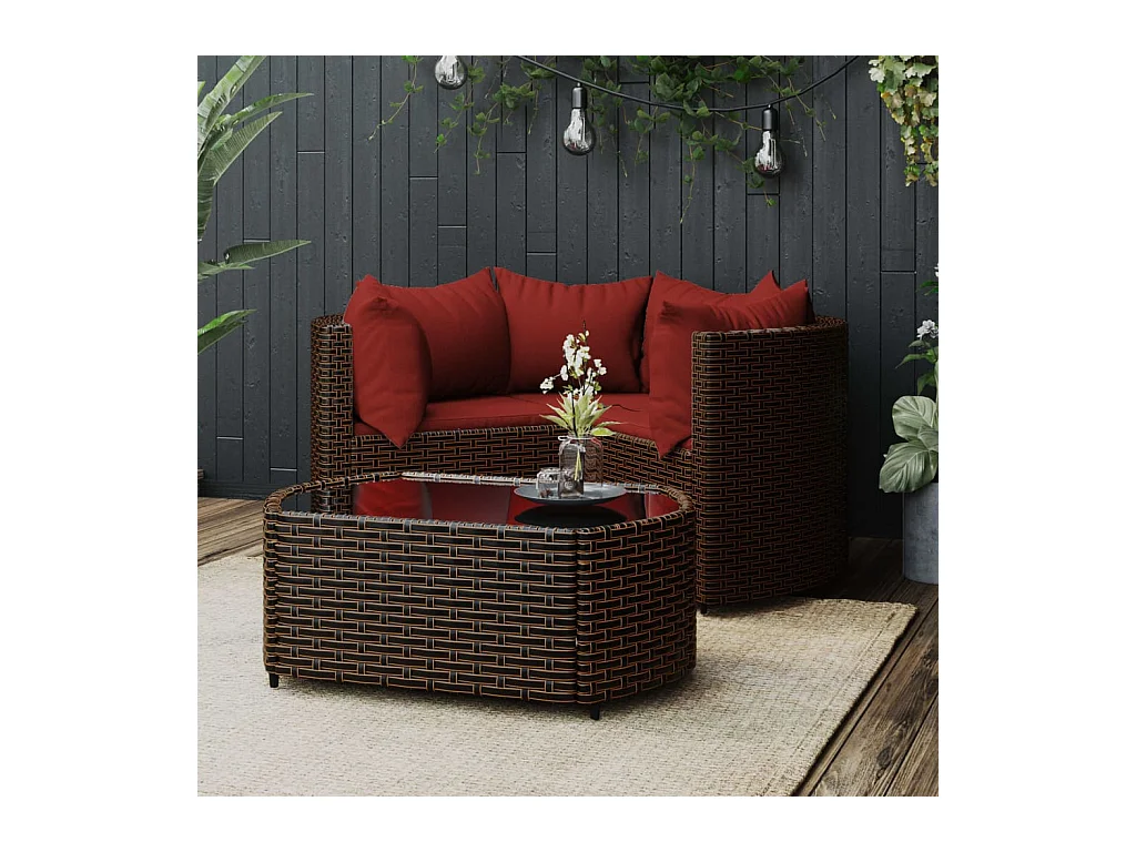 4-delige Loungeset met kussens poly rattan bruin