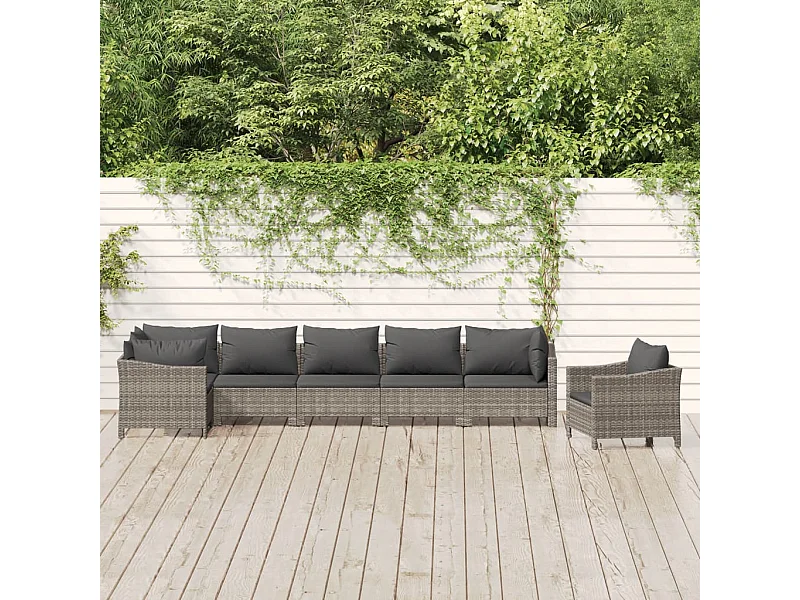 Salon de jardin 7 pcs avec coussins Gris Résine tressée