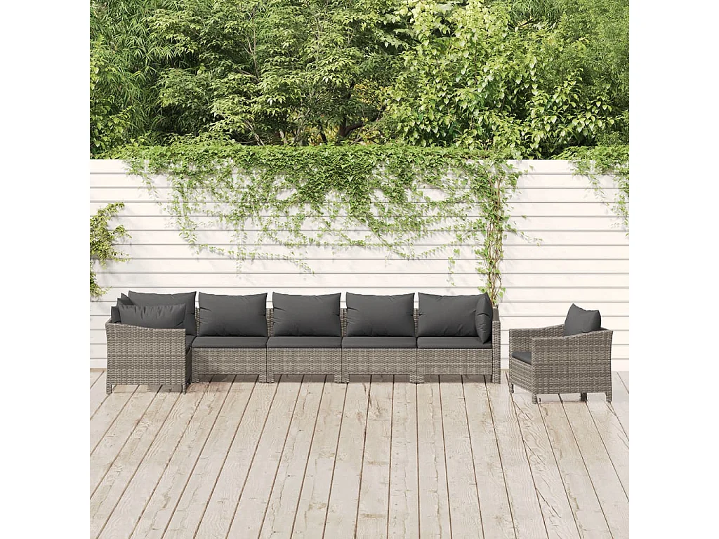 Salon de jardin 7 pcs avec coussins Gris Résine tressée