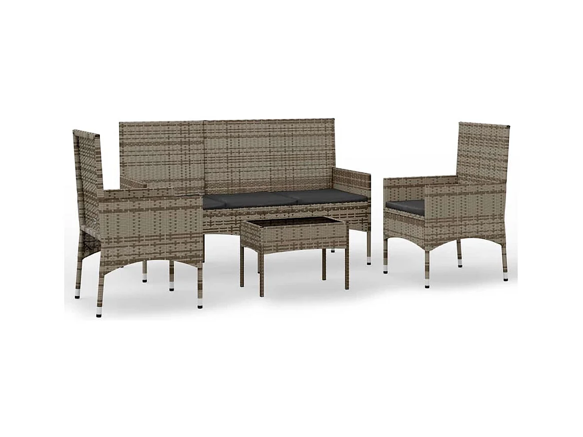 Set Divani da Giardino 4 pz con Cuscini in Polyrattan Grigio