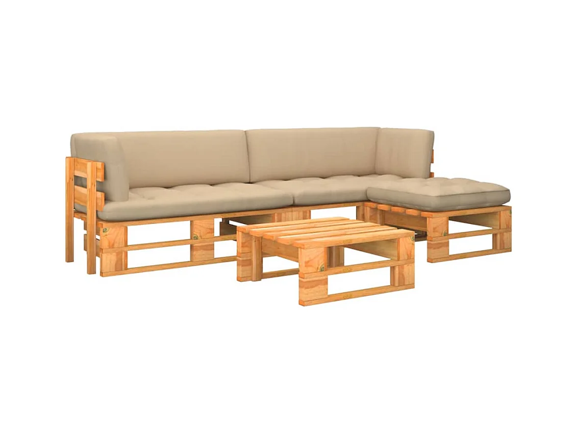 Set Divani in Pallet con Cuscini 4 pz in Pino Impregnato Ambra