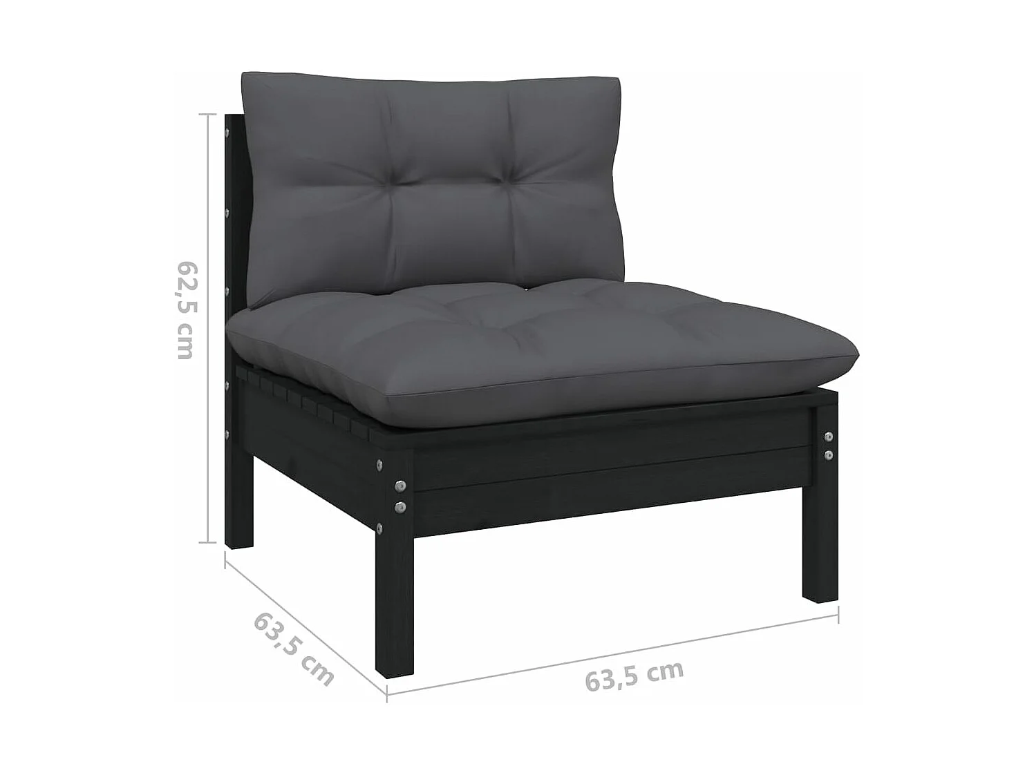 Salon de jardin 7 pcs avec coussins Noir Bois de pin massif