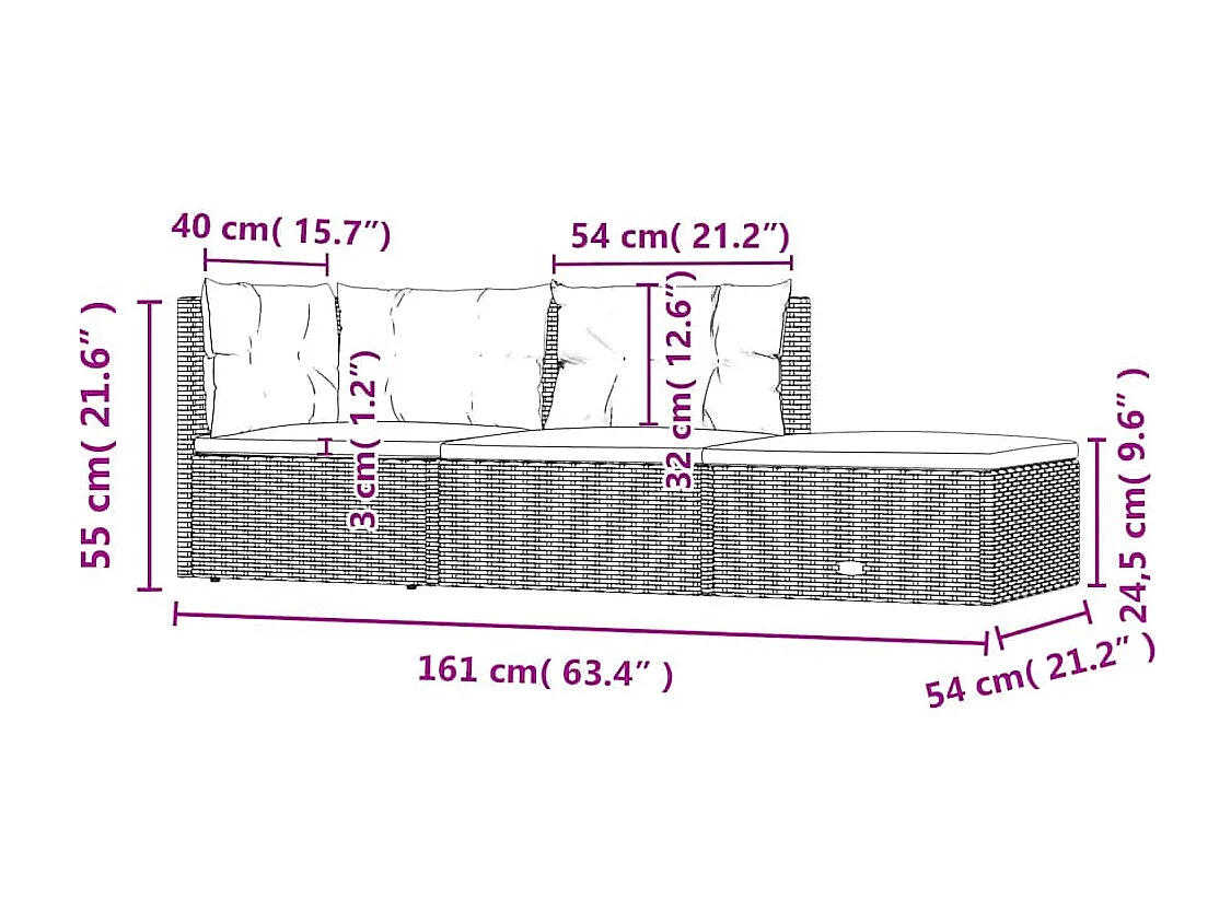 Salon de jardin 3 pcs avec coussins Noir Résine tressée