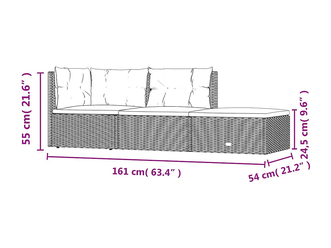 Salon de jardin 3 pcs avec coussins Noir Résine tressée