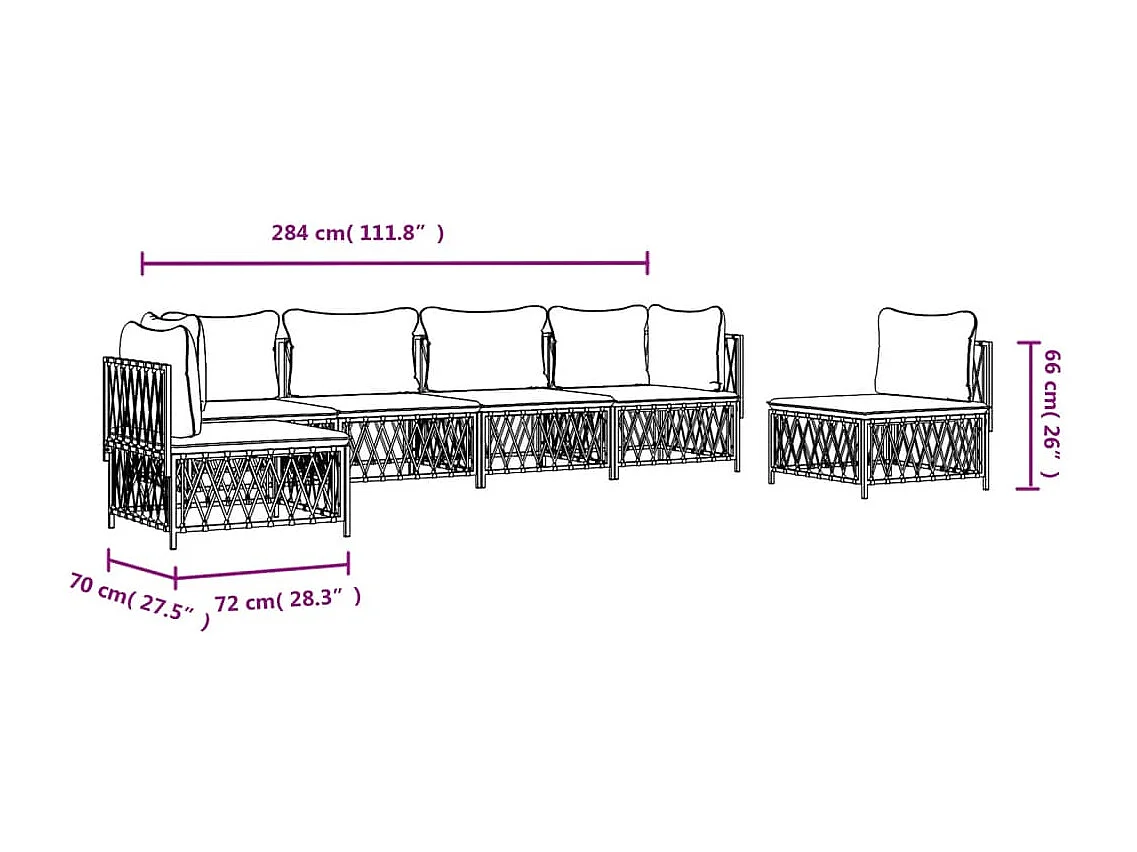 Salon de jardin avec coussins 6 pcs blanc acier