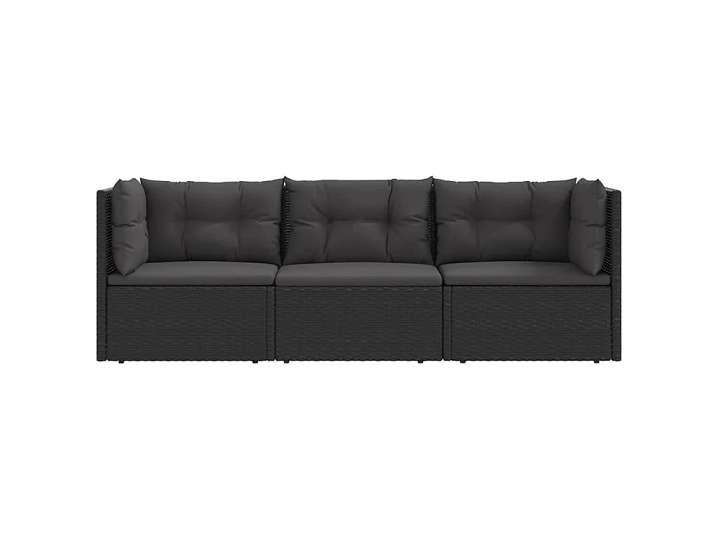 3-delige Loungeset met kussens poly rattan zwart