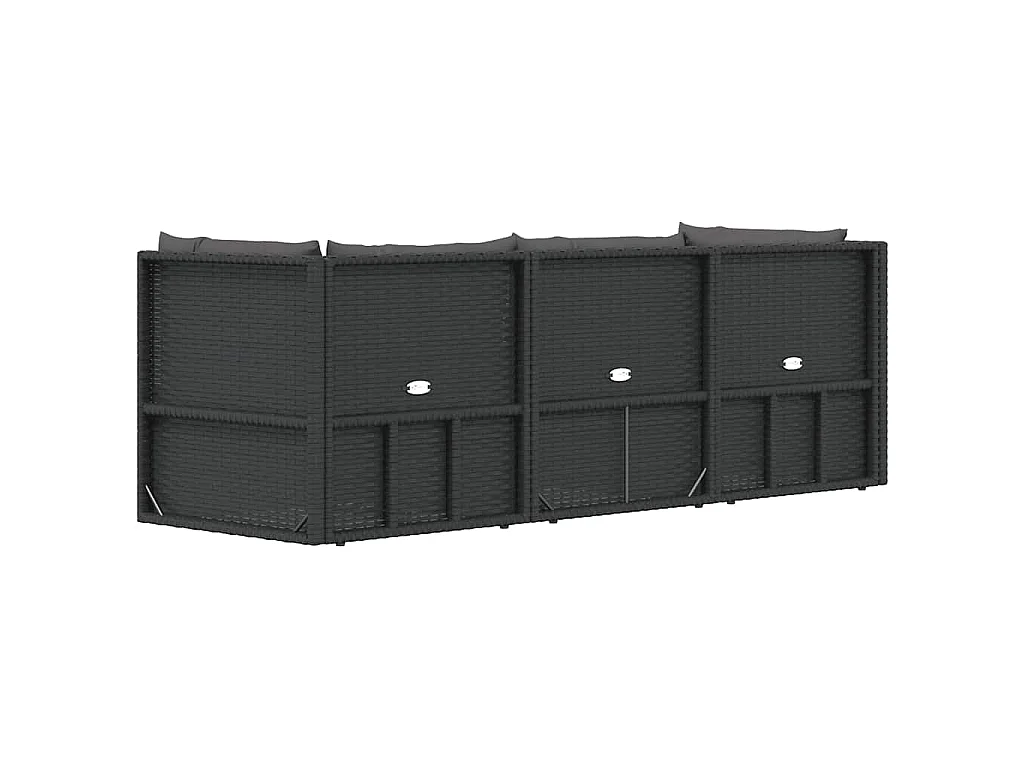 3-delige Loungeset met kussens poly rattan zwart