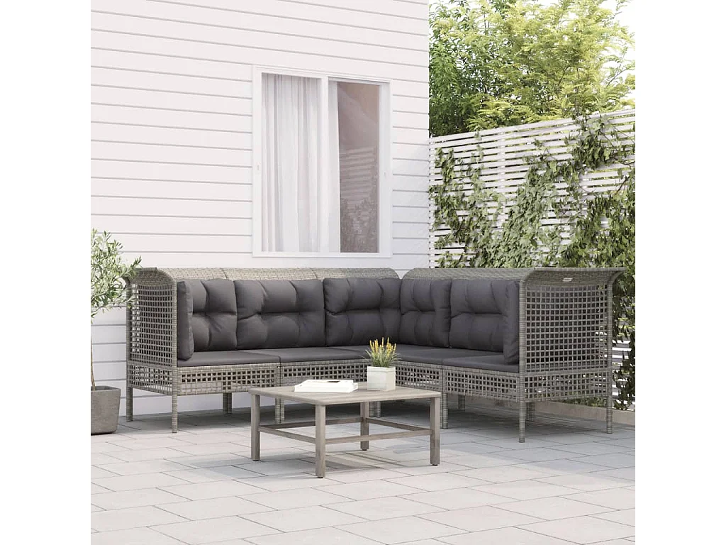 5-delige Loungeset met kussens poly rattan grijs