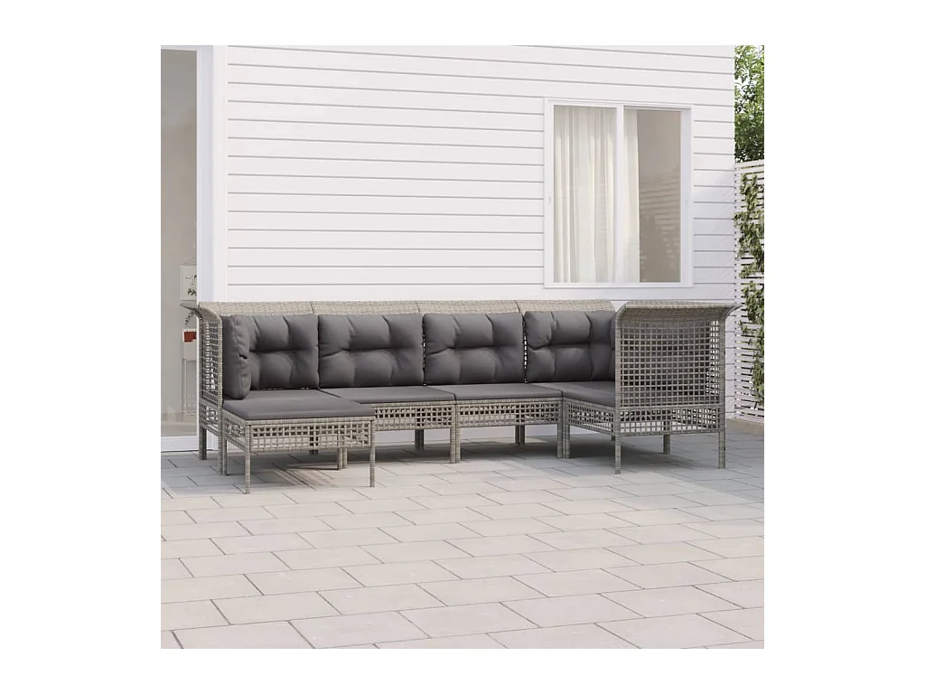 Set Divani da Giardino 6 pz con Cuscini in Polyrattan Grigio