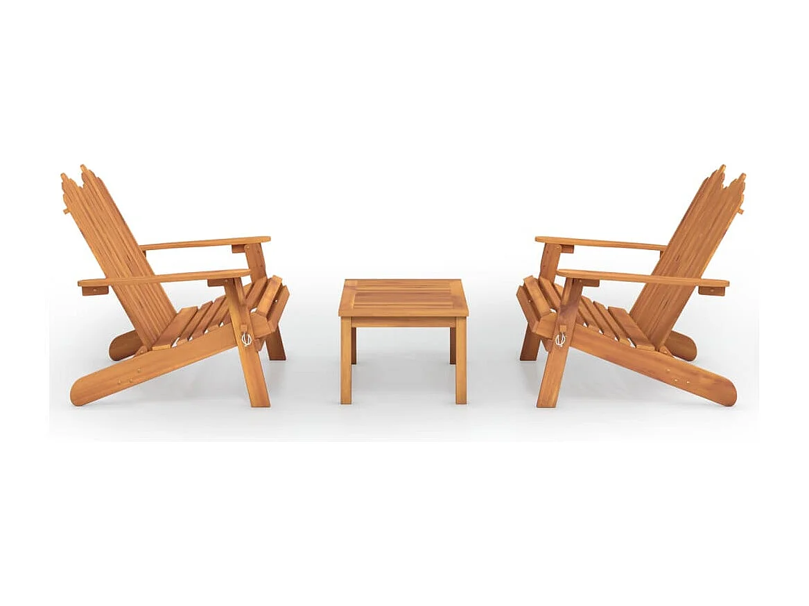 Set Salotto da Giardino Adirondack 3pz Legno Massello di Acacia