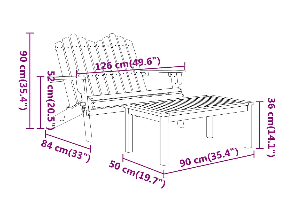 Juego de muebles de jardín Adirondack 3 piezas madera acacia