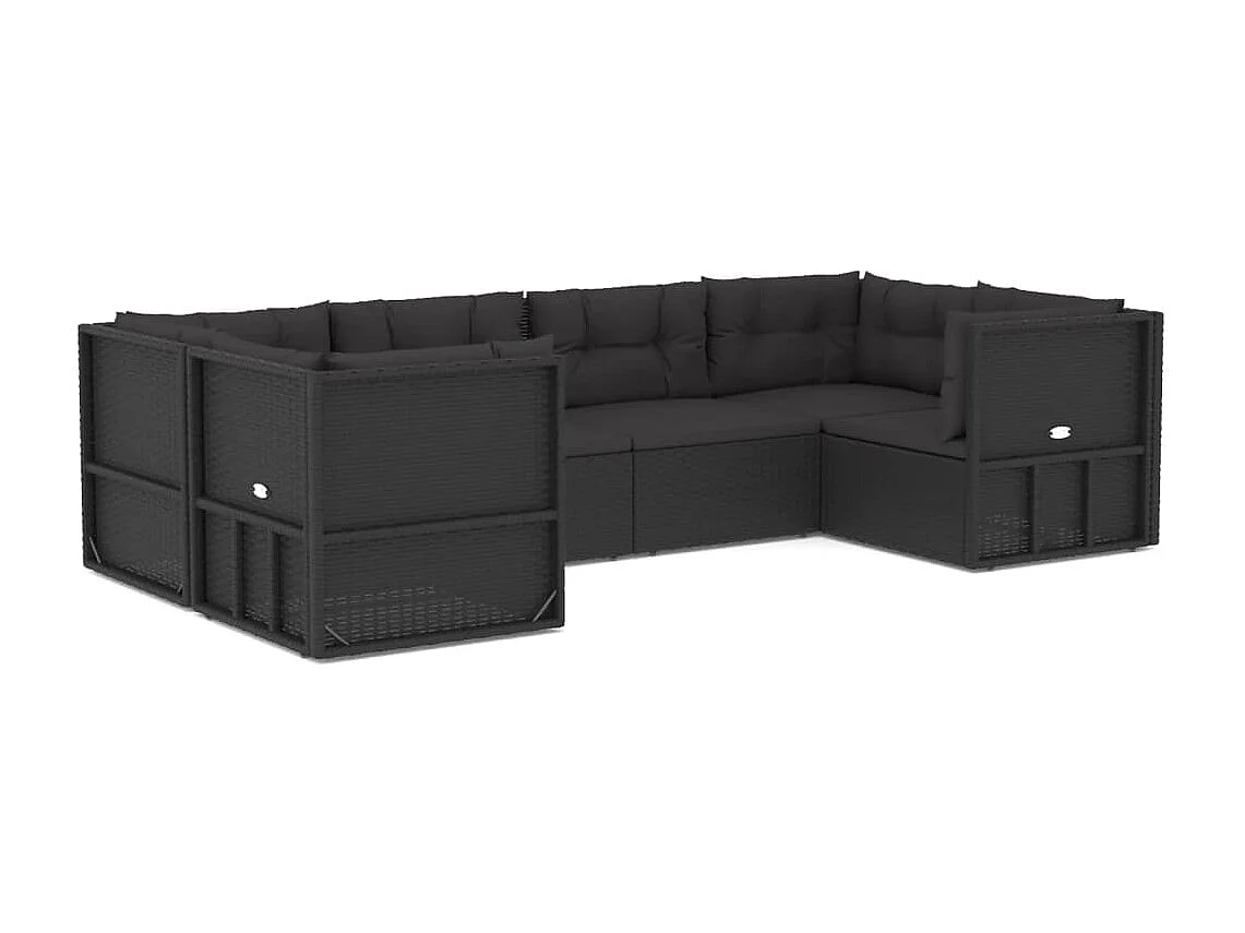 Salon de jardin 6 pcs avec coussins Noir Résine tressée