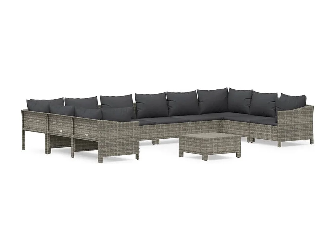 Salon de jardin 11 pcs avec coussins Gris Résine tressée