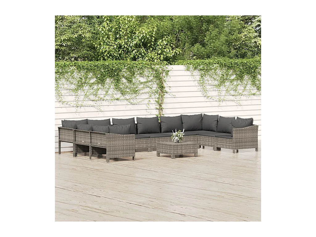 Set Divani da Giardino 11 pz con Cuscini in Polyrattan Grigio