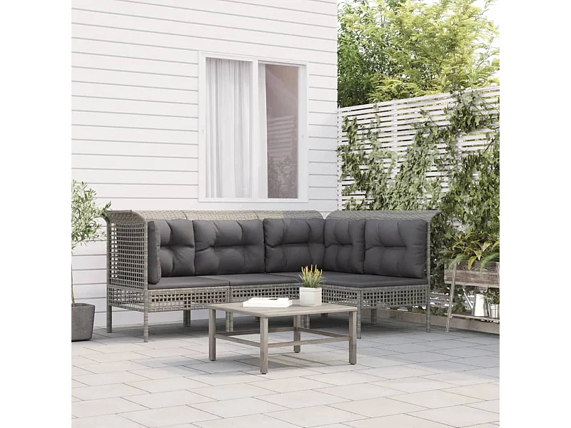 Set de muebles de jardín 4 pzas y cojines ratán sintético gris