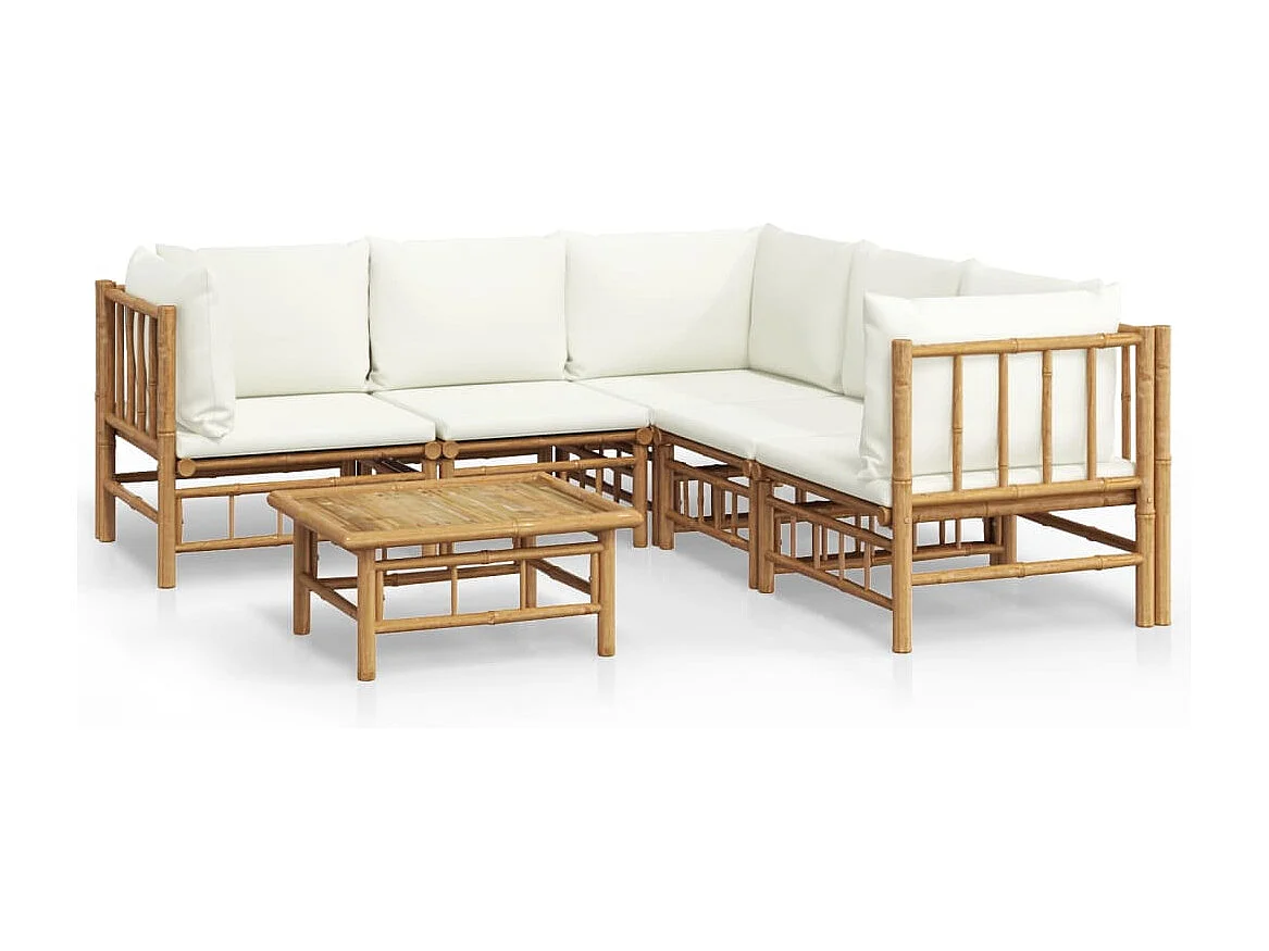 6-tlg. Garten-Lounge-Set mit Cremeweißen Kissen Bambus