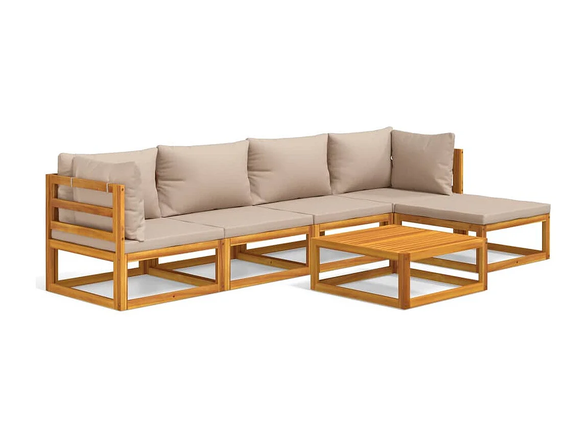 6pcs conj. lounge jardim madeira c/almofadões cinza-acastanhado