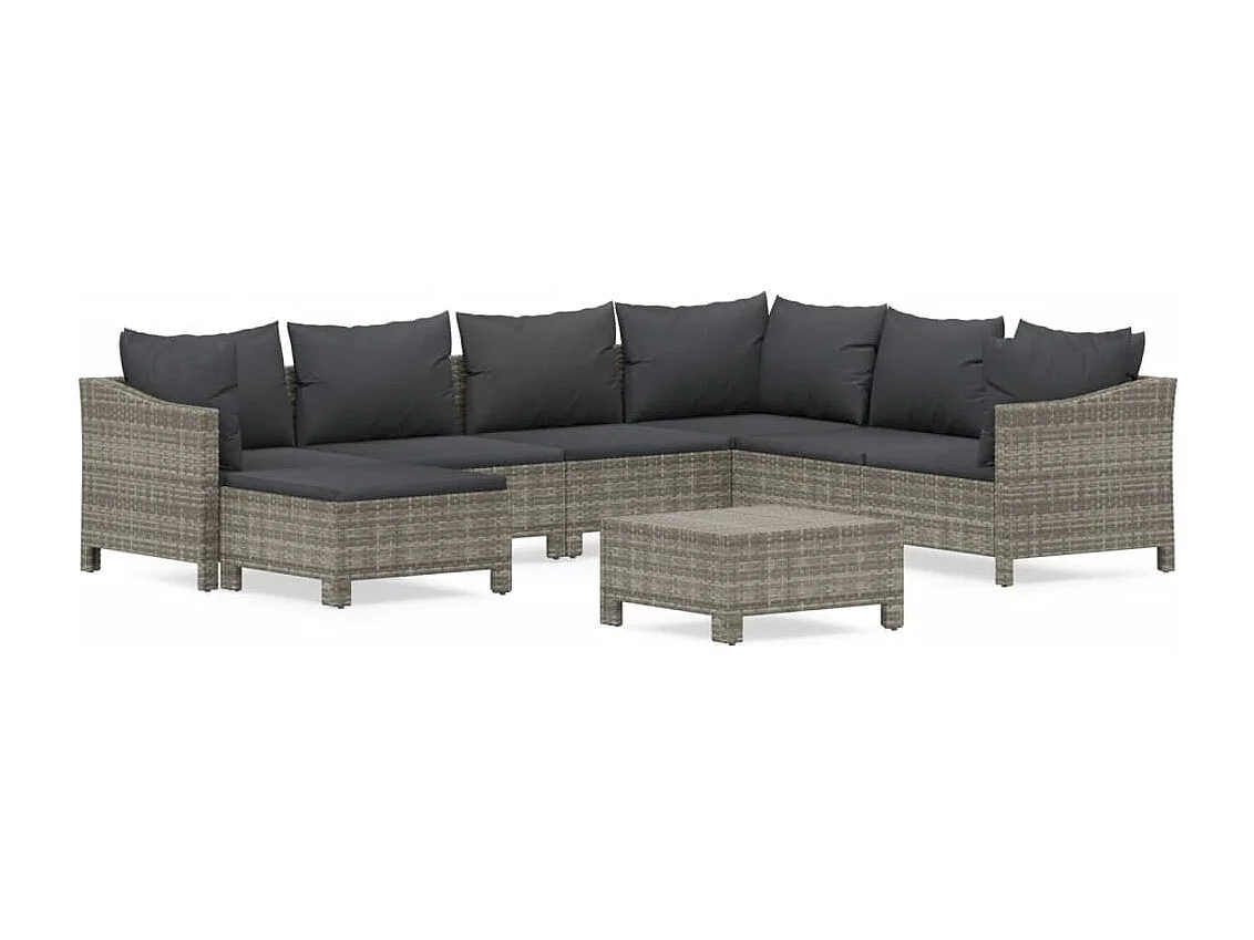 8-tlg. Garten-Lounge-Set mit Kissen Grau Poly Rattan