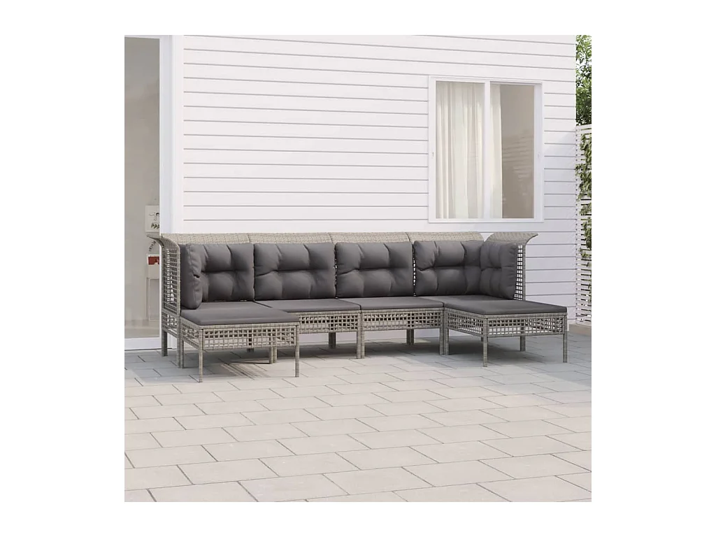 6-delige Loungeset met kussens poly rattan grijs