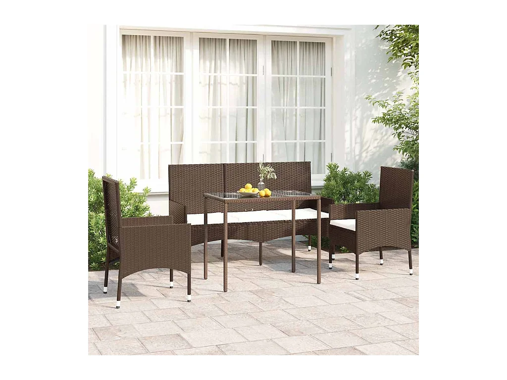 Set Mobili da Giardino 4 pz con Cuscini in Polyrattan Marrone