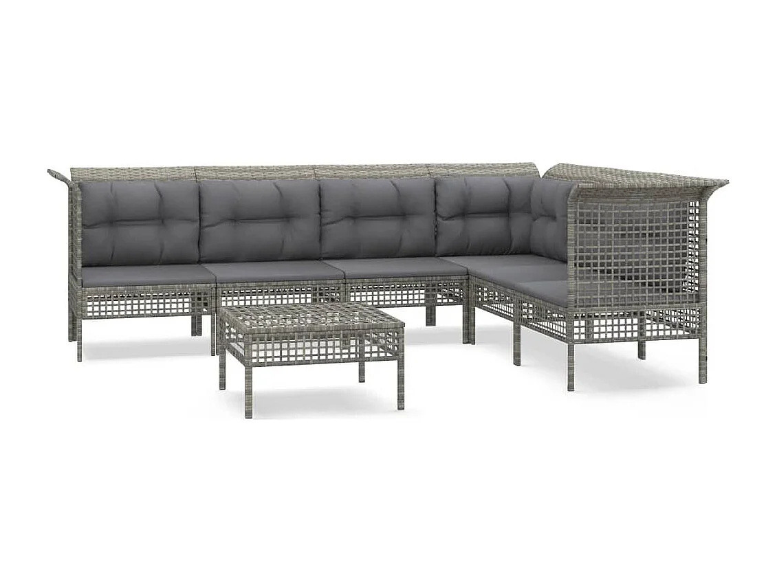 Set Divani da Giardino 7 pz con Cuscini in Polyrattan Grigio
