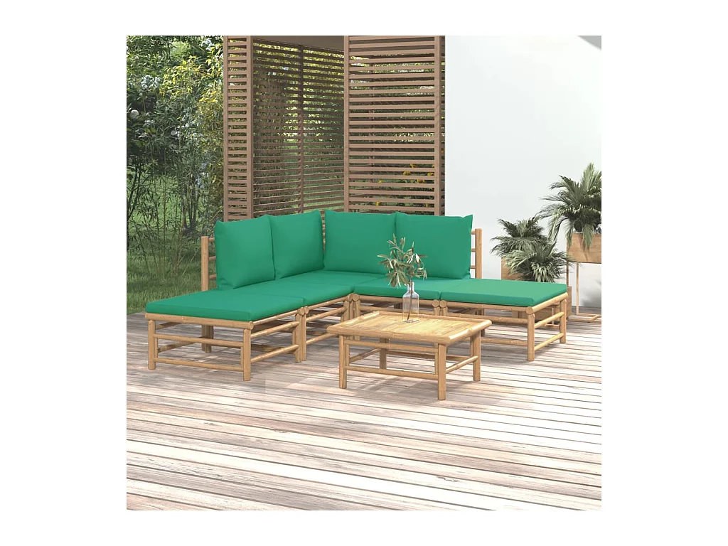 Salon de jardin 6 pcs avec coussins vert bambou