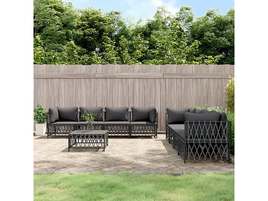 Salon de jardin avec coussins 9 pcs anthracite acier