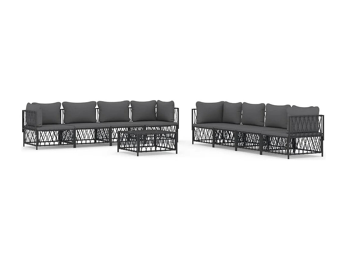 Salon de jardin avec coussins 9 pcs anthracite acier