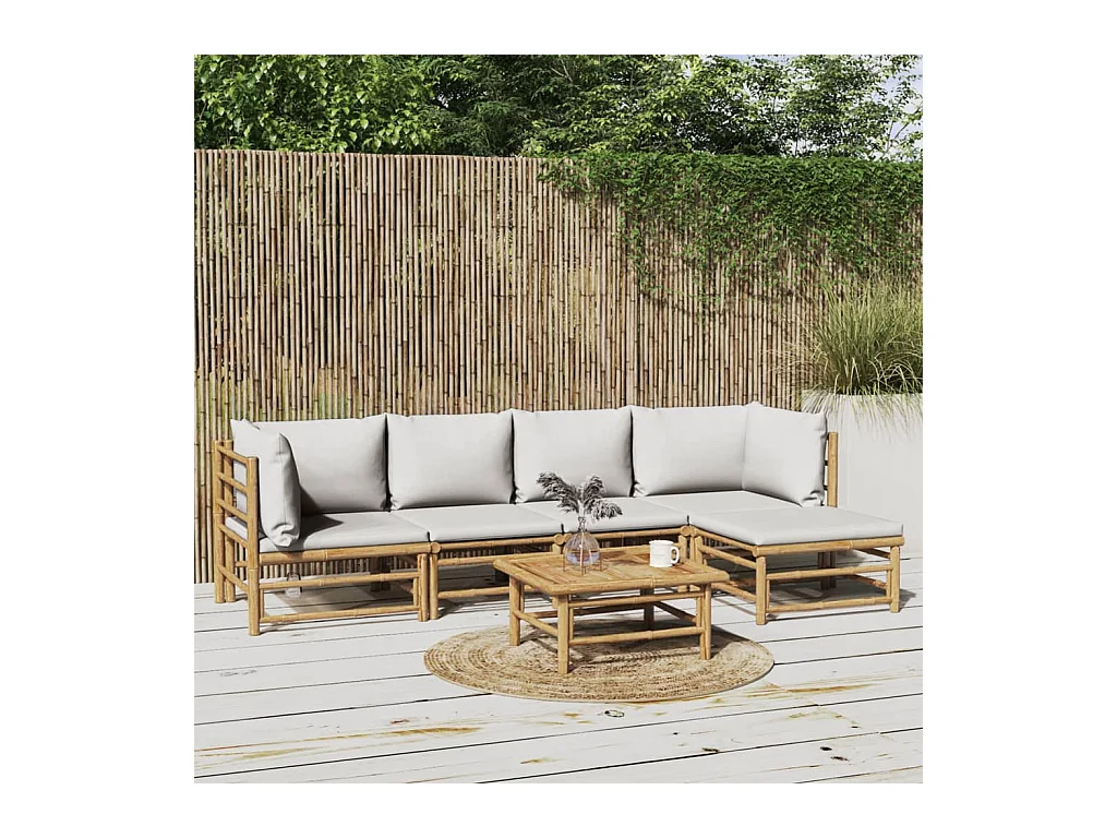 Salon de jardin 6 pcs avec coussins gris clair bambou