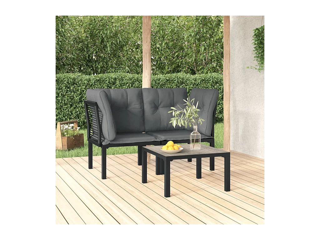 Set Salotto da Giardino 3 pz Nero e Grigio in Polyrattan