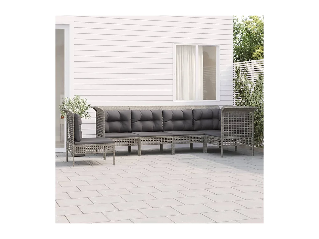 6-delige Loungeset met kussens poly rattan grijs