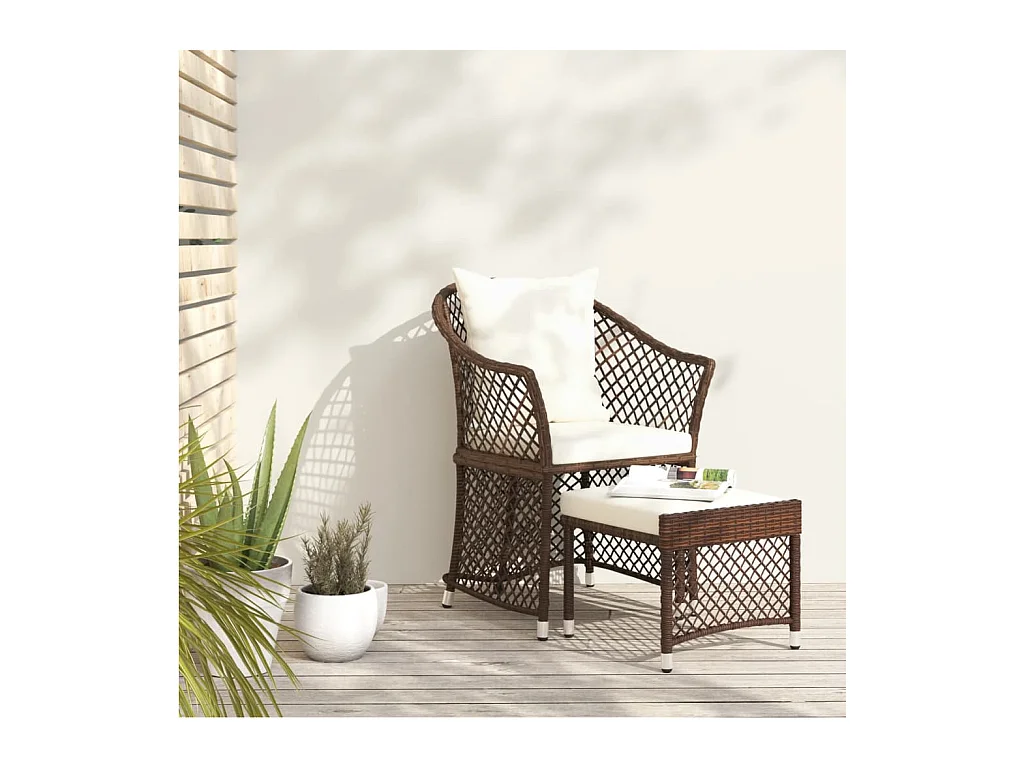 Salon de jardin 2 pcs avec coussins Marron Résine tressée