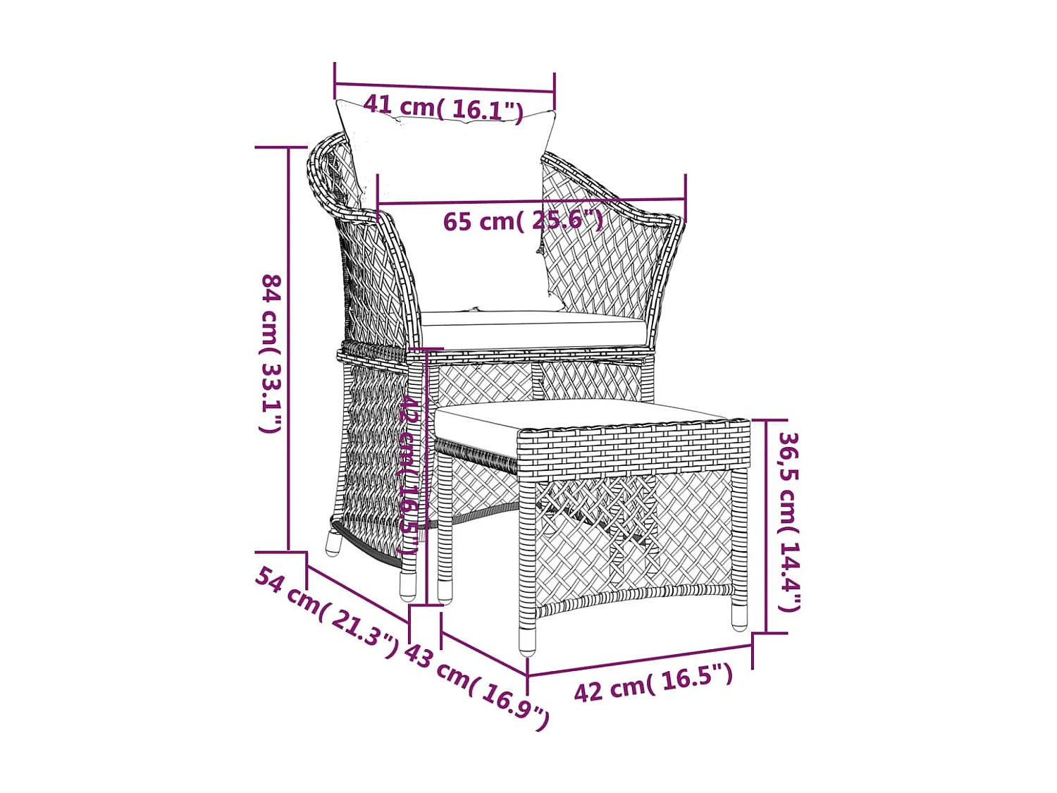 2-delige Loungeset met kussens poly rattan bruin