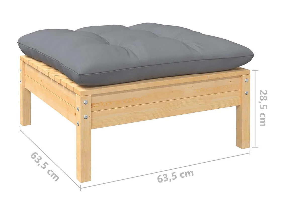 Set Divani da Giardino 9 pz con Cuscini Grigi Massello di Pino