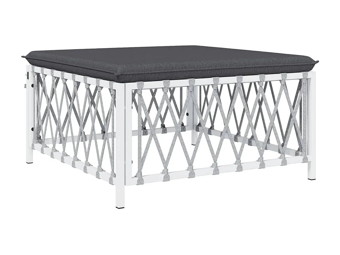 Salon de jardin avec coussins 3 pcs blanc acier