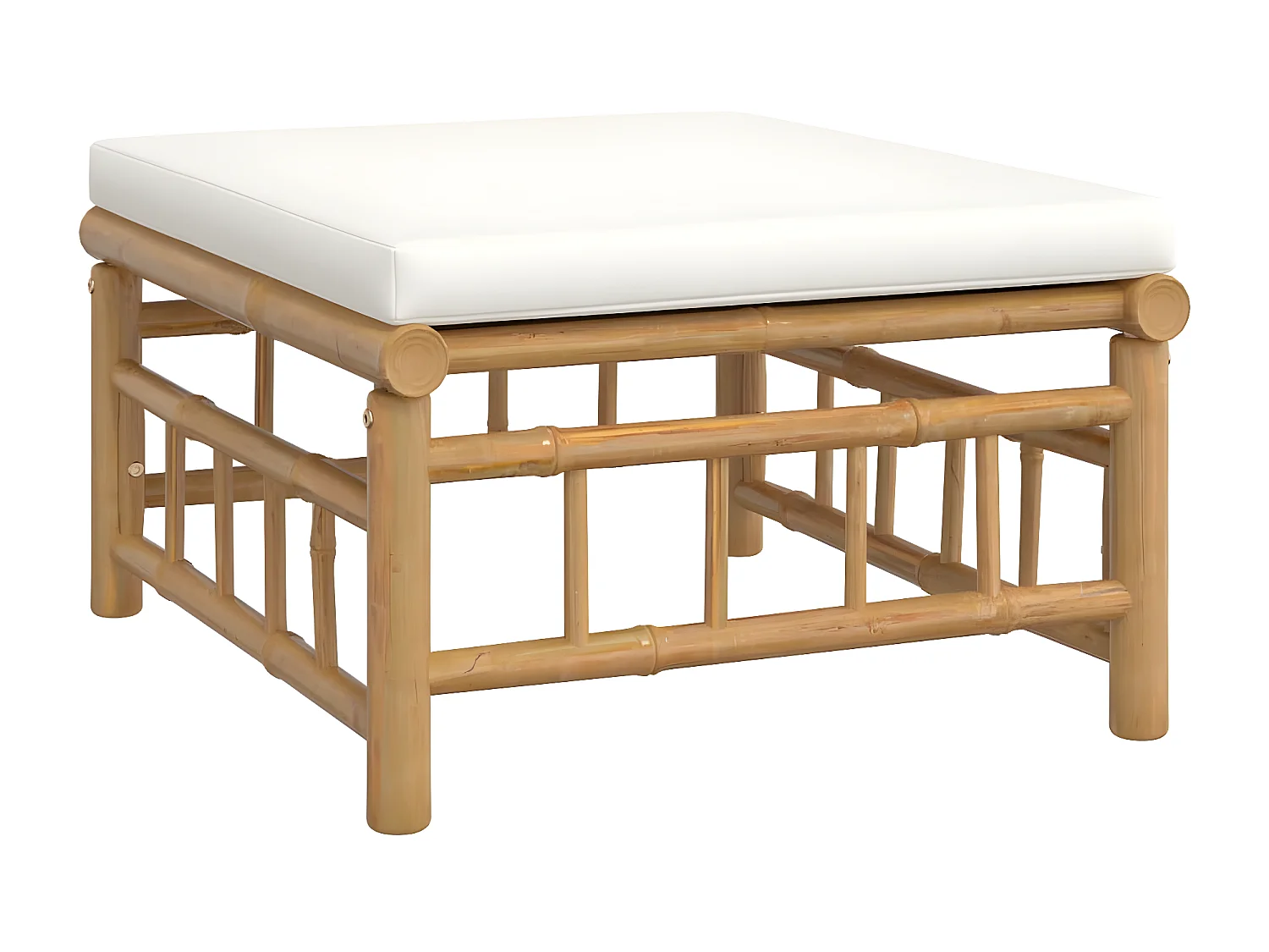 Set Salotto da Giardino 3pz con Cuscini Bianco Crema in Bambù