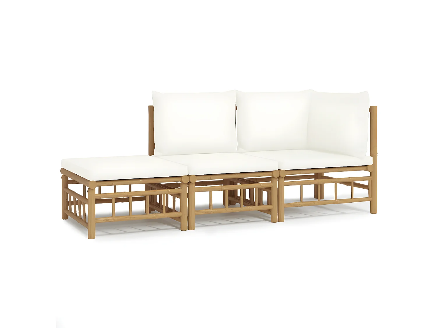 Salon de jardin 3 pcs avec coussins blanc crème bambou