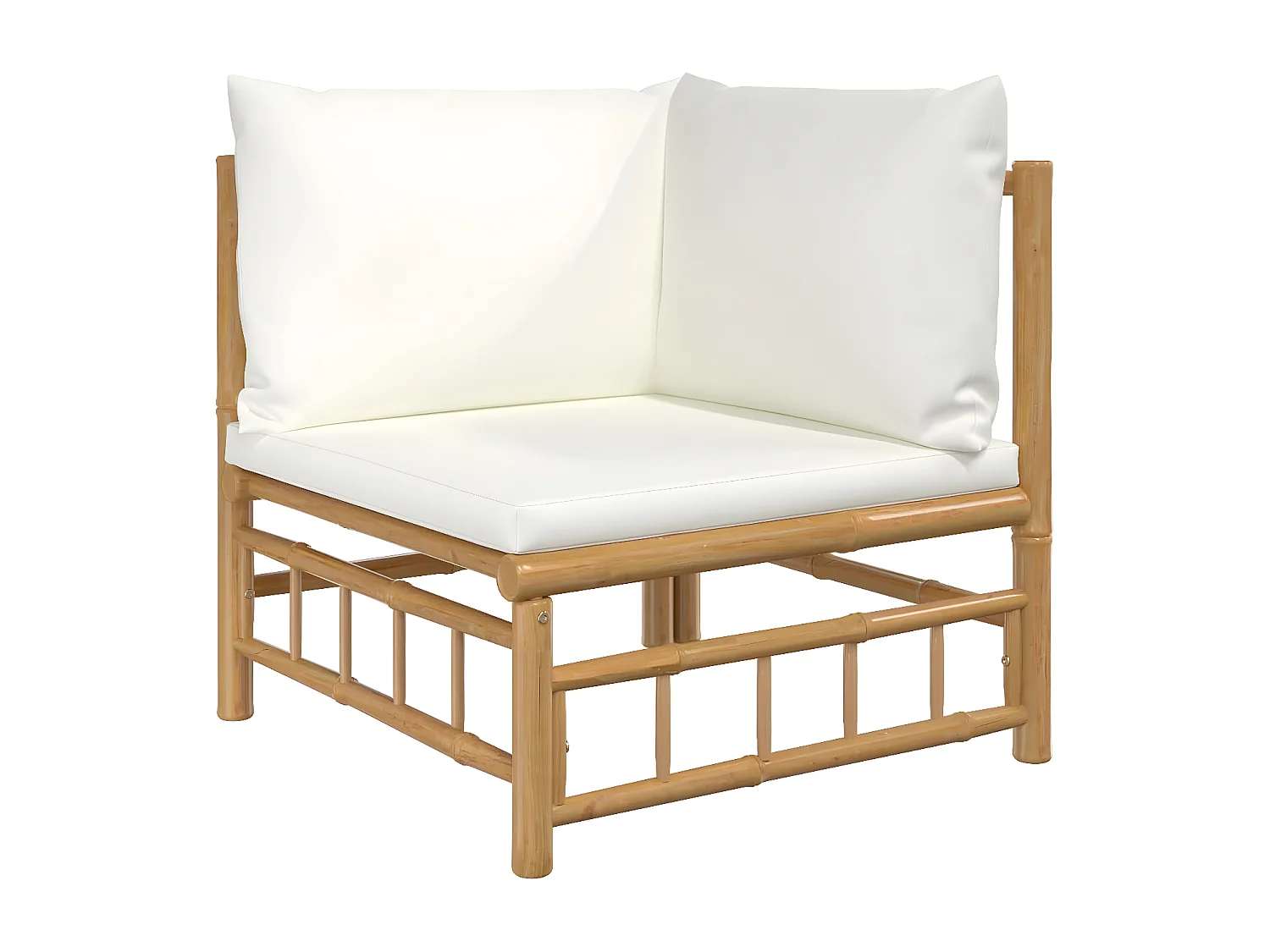 Salon de jardin 3 pcs avec coussins blanc crème bambou