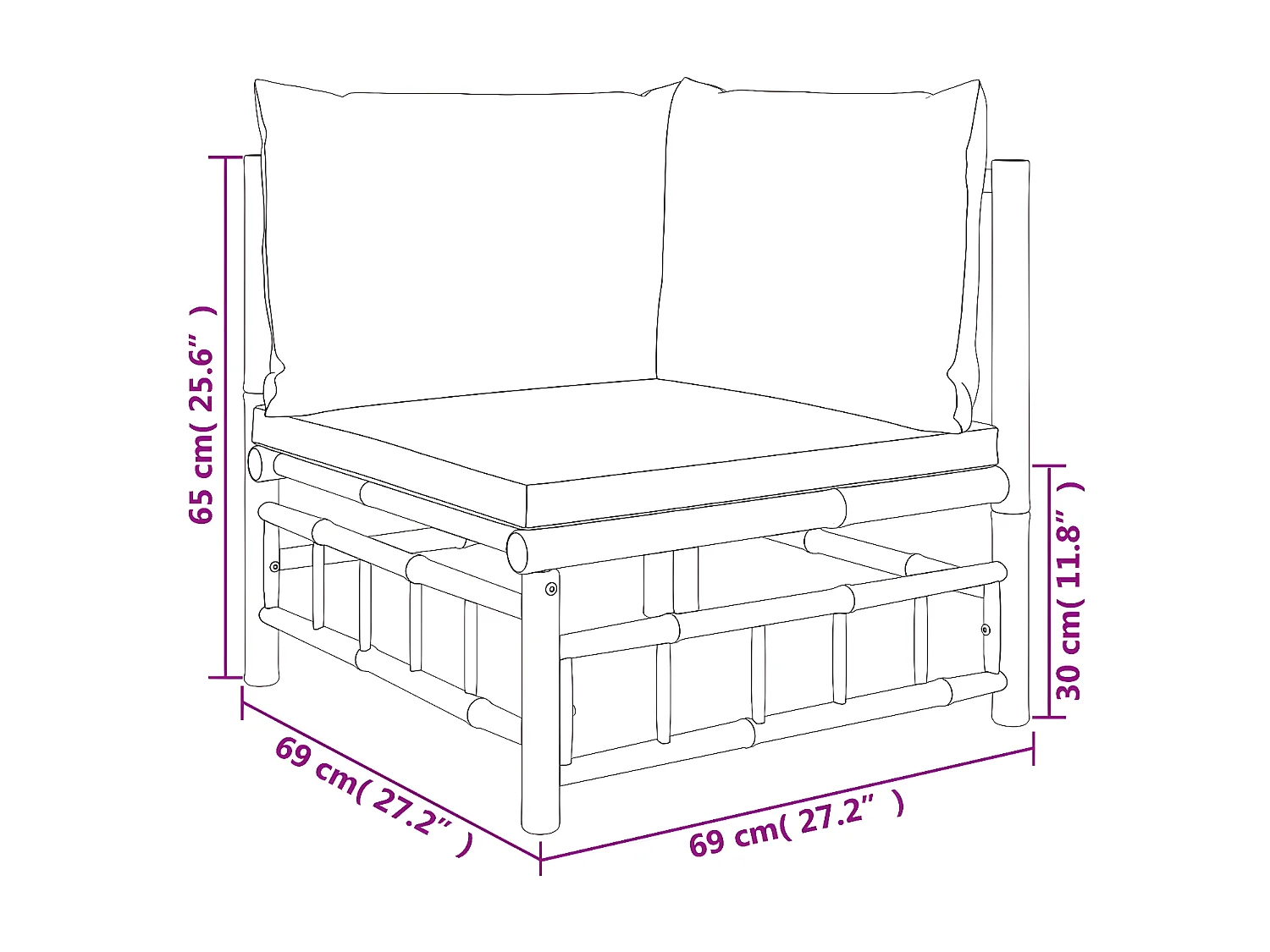 Salon de jardin 3 pcs avec coussins blanc crème bambou