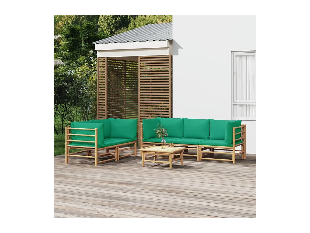 Set Salotto da Giardino 6pz con Cuscini Verdi Bambù