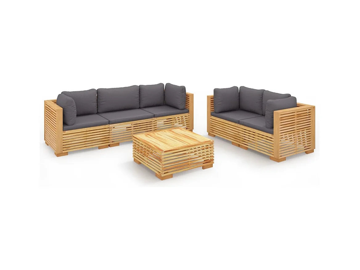 Salon de jardin 6 pcs avec coussins Bois de teck solide