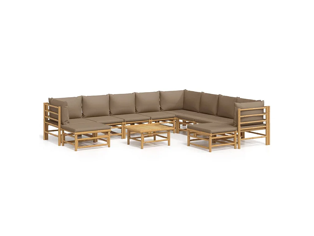 11-delige Loungeset met kussens bamboe taupe