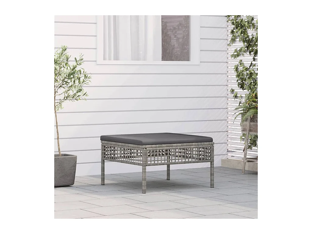 Taburete de jardín con cojín ratán sintético gris